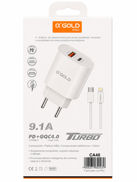 Carregador Turbo α'GOLD PRO CA40 – 9.1A PD + QC4.0