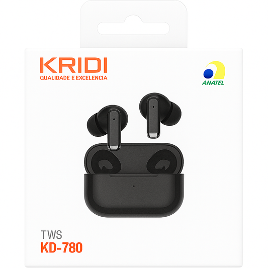 Fone de Ouvido Bluetooth KRIDI com Estojo e Carregamento Indutivo