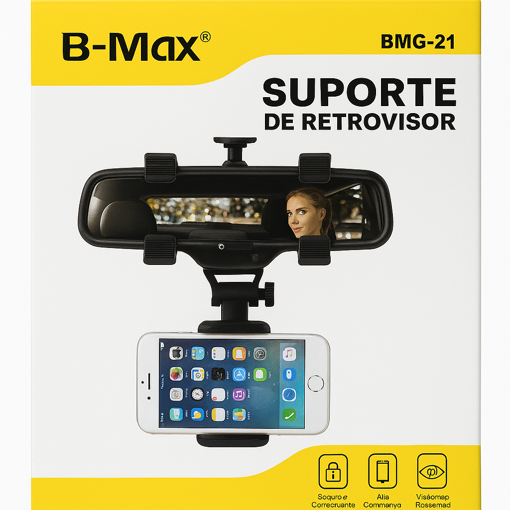 Suporte Veicular para Celular B-Max BMG-21 para Retrovisor com Fixação Segura
