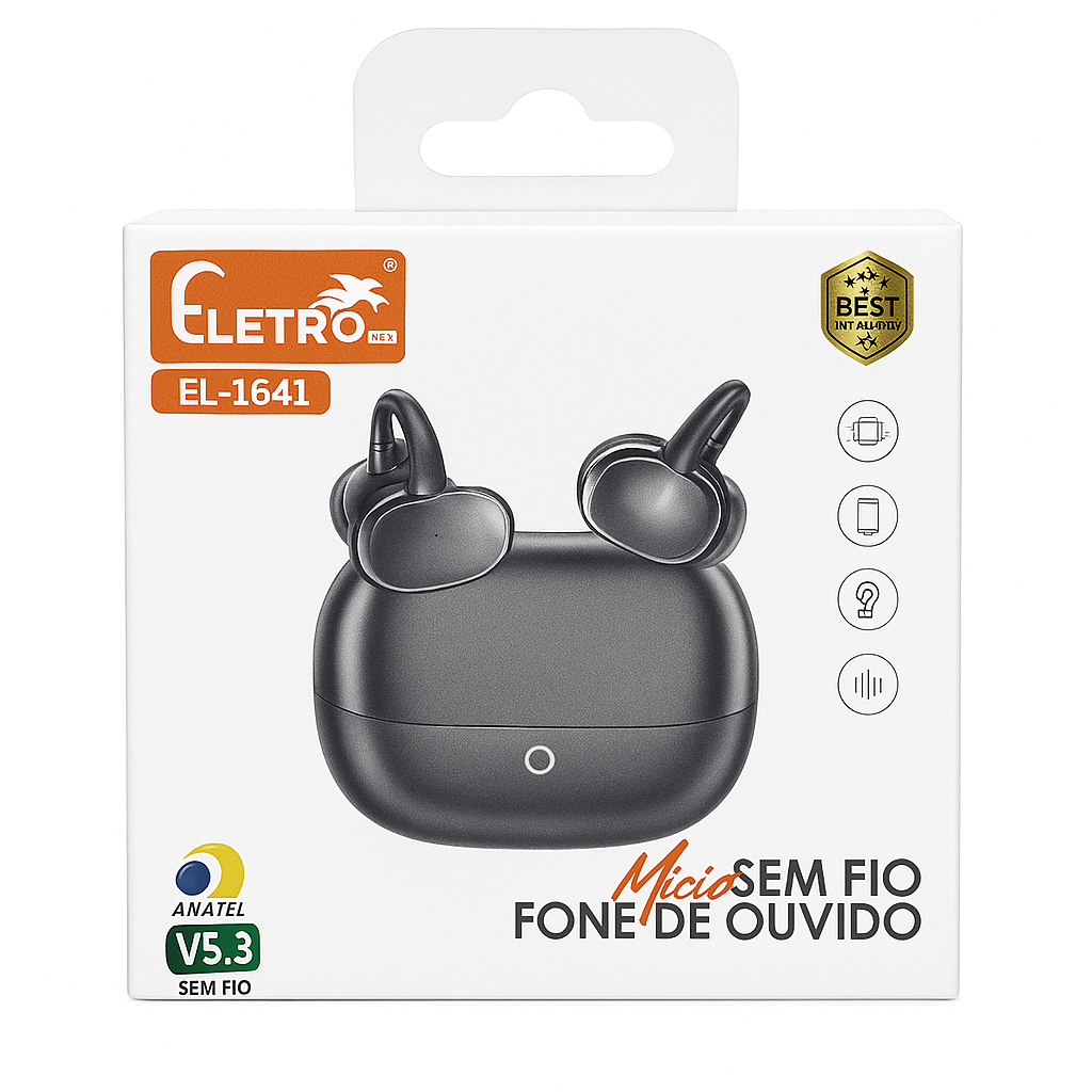 Fone de Ouvido Bluetooth Sem Fio Eletro Mex EL-1641 V5.3 com Estojo Carregador