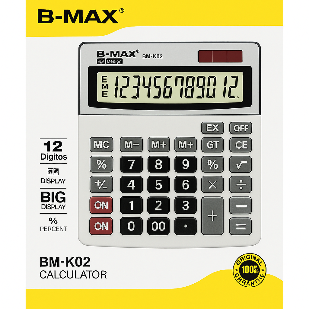 Calculadora B-MAX BM-K02 12 Dígitos Display Grande com Função Percentual