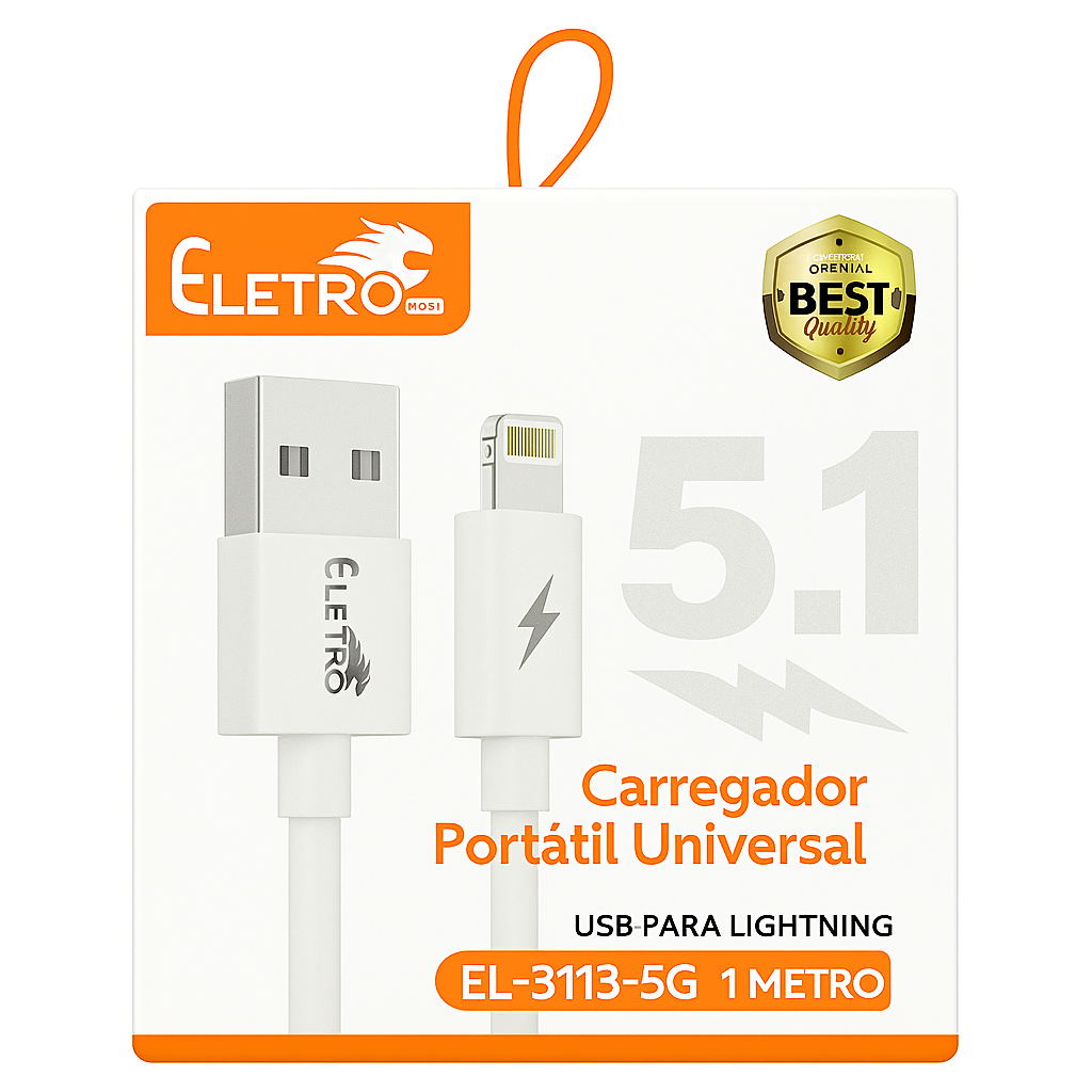 Cabo USB para Iphone (Lightning) Eletro Mex EL-3113-5G 1 Metro