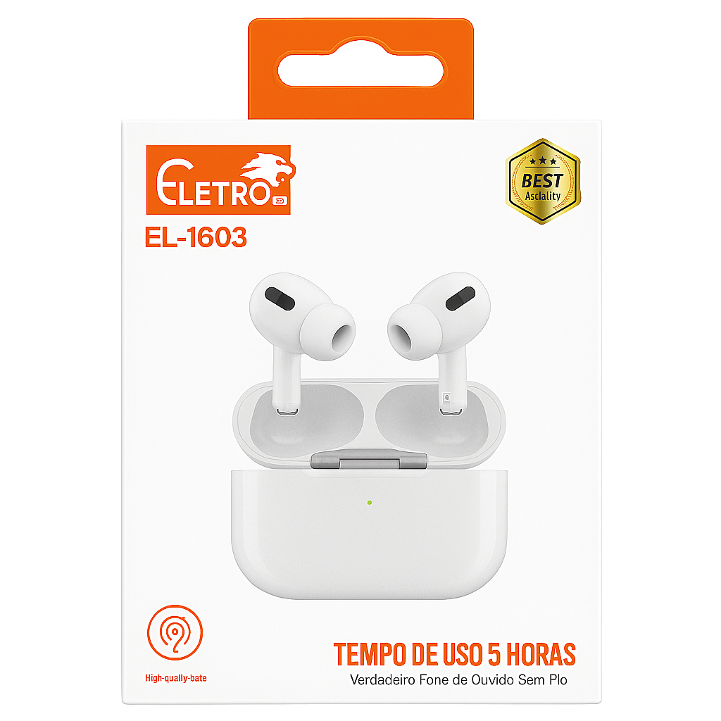 Fone de Ouvido Bluetooth ELETROMEX EL-1603 com Estojo e 5h de Uso