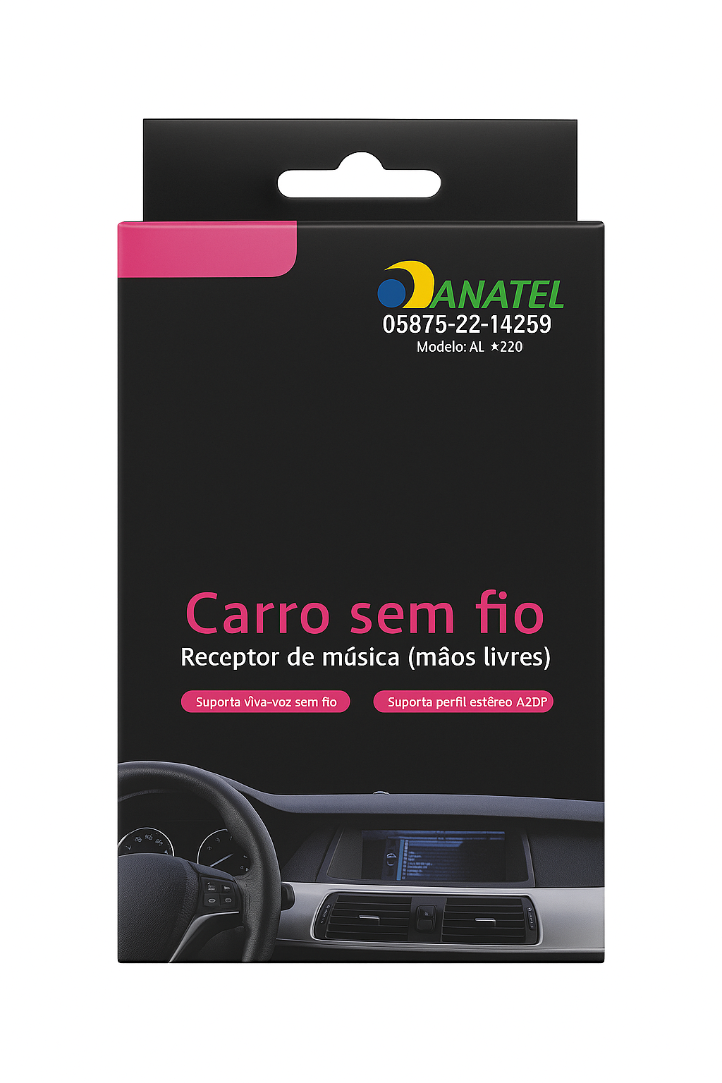 Receptor Bluetooth Automotivo Sem Fio ANATEL AL-A220 Mãos Livres A2DP