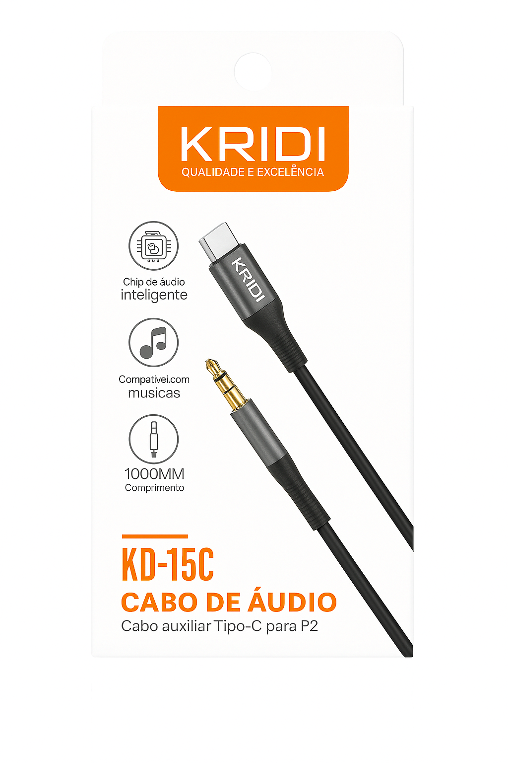 Cabo de Áudio para P2 3.5mm Kaidi KD-15A 1 Metro com Chip Inteligente
