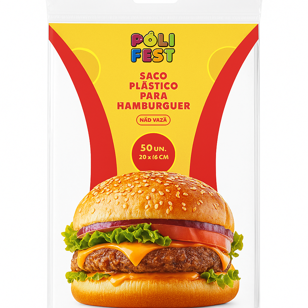 Saco Plástico para Hambúrguer Poli Fest 50 Unidades