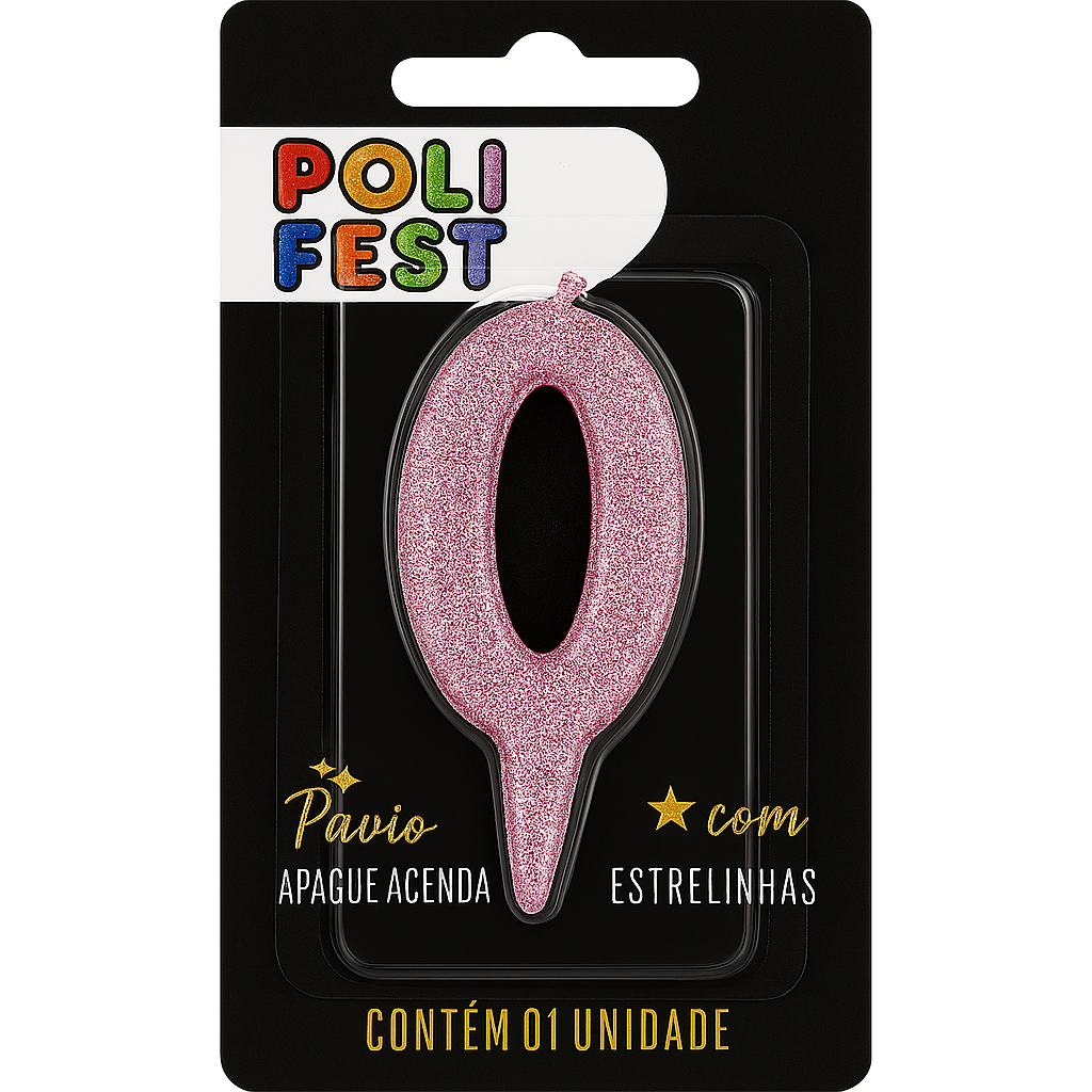 Vela de Aniversário Número 0 com Glitter PoliFest Pavio Mágico
