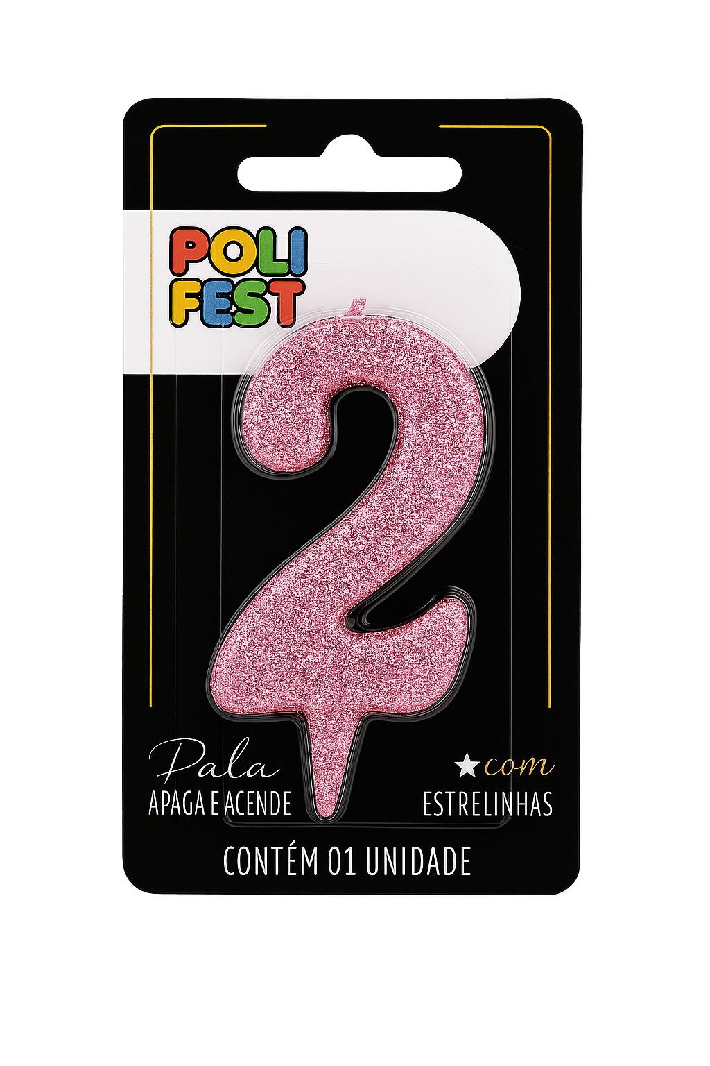 Vela de Aniversário Número 2 com Glitter Poli Fest – Decoração de Festa