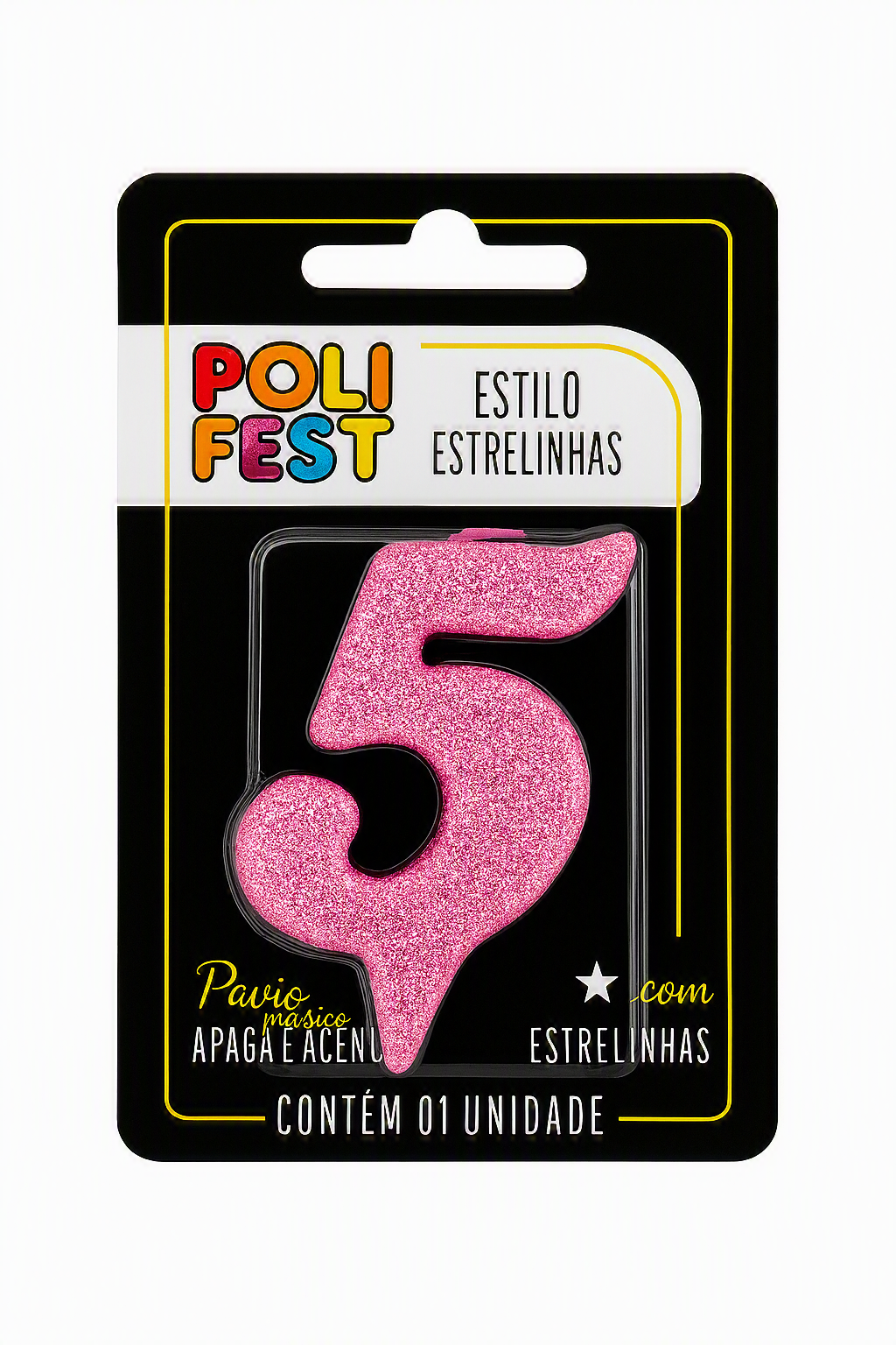 Vela de Aniversário Número 5 Glitter Poli Fest