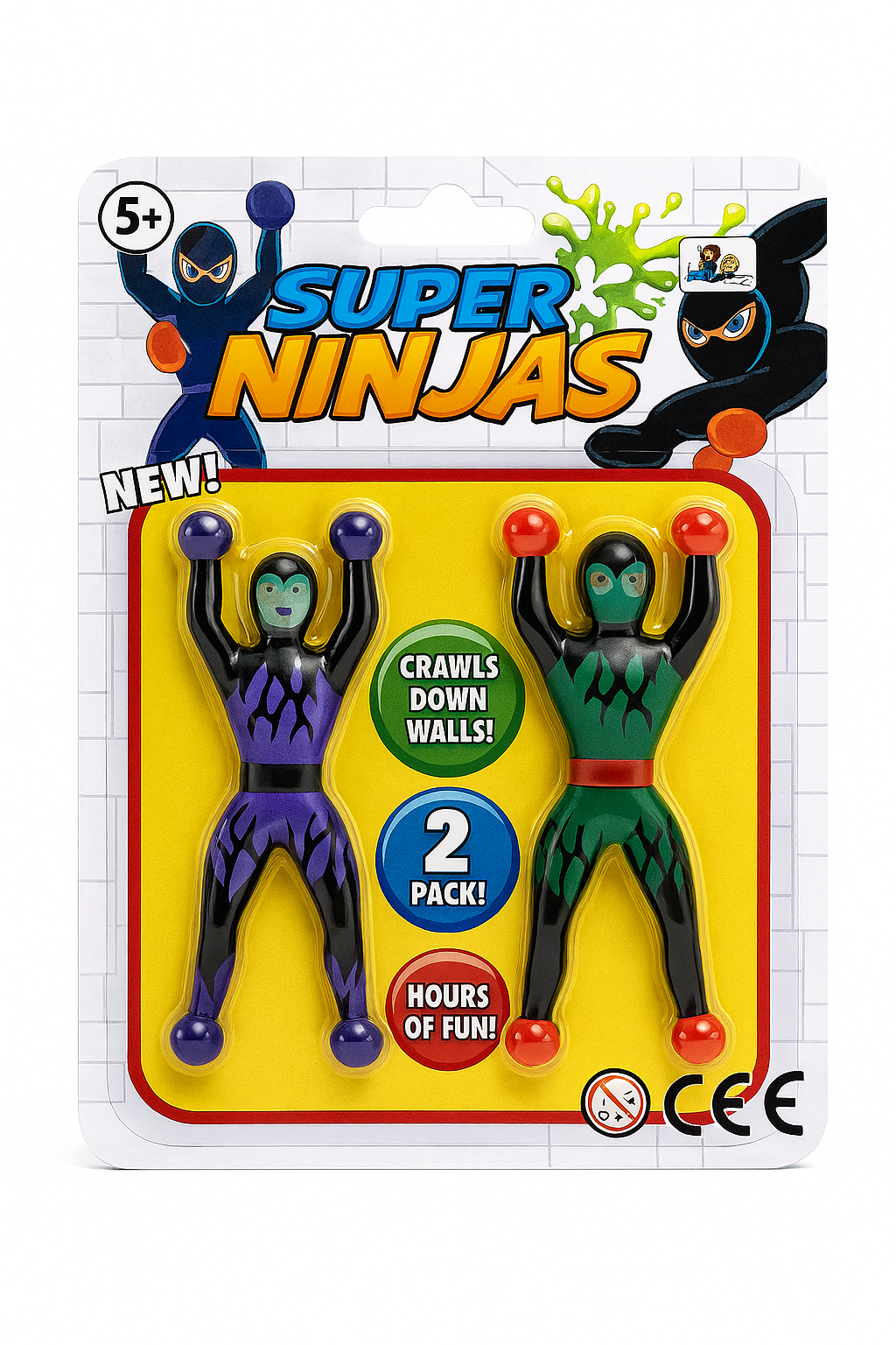 Bonecos Super Ninjas Antiestresse Grudentos 2 Unidades - Escalam Parede