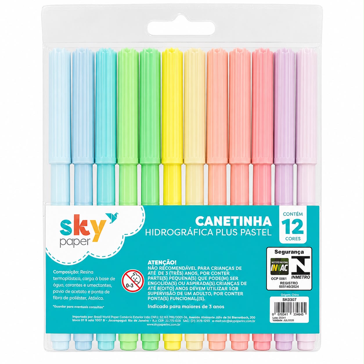 Canetinha Hidrográfica Plus Pastel Sky Paper 12 Cores
