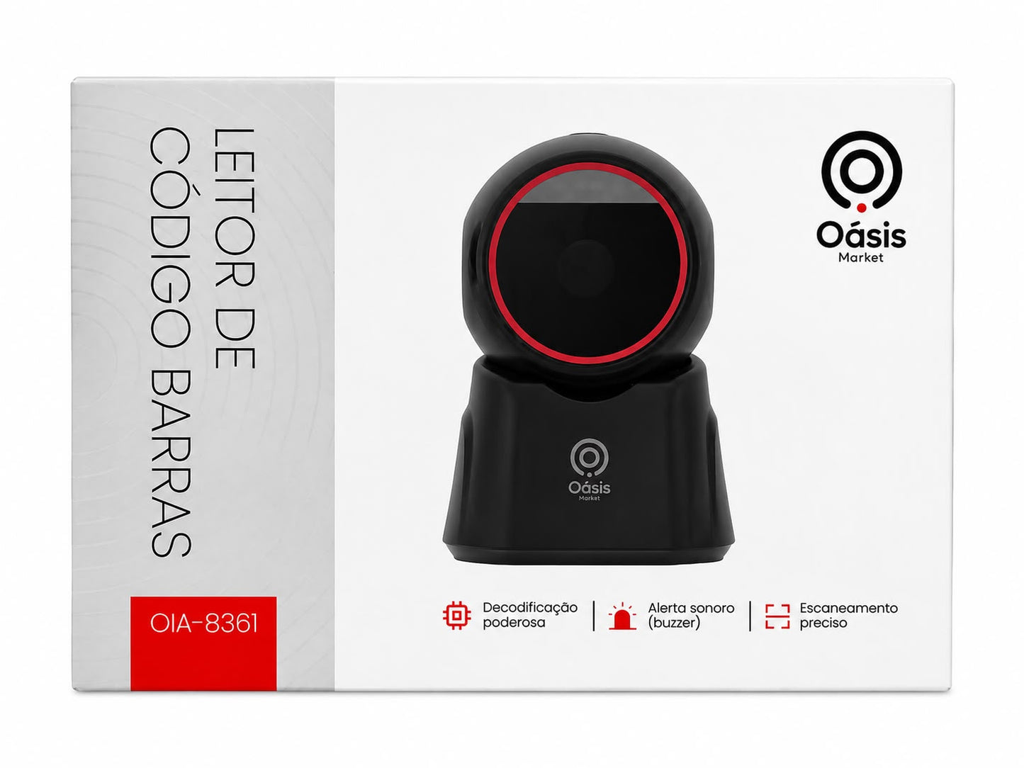 Leitor de Código de Barras 2D Oásis Market OIA-8361 Scanner Omnidirecional com Buzzer