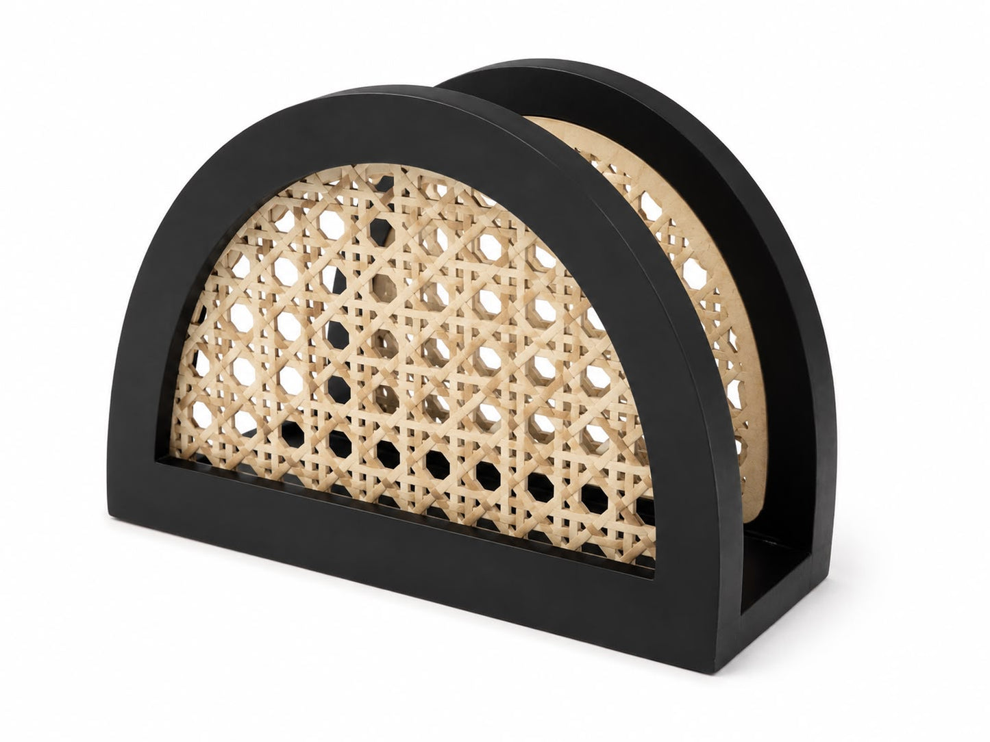 Porta Guardanapos Decorativo Preto com Tela Trançada Estilo Rattan