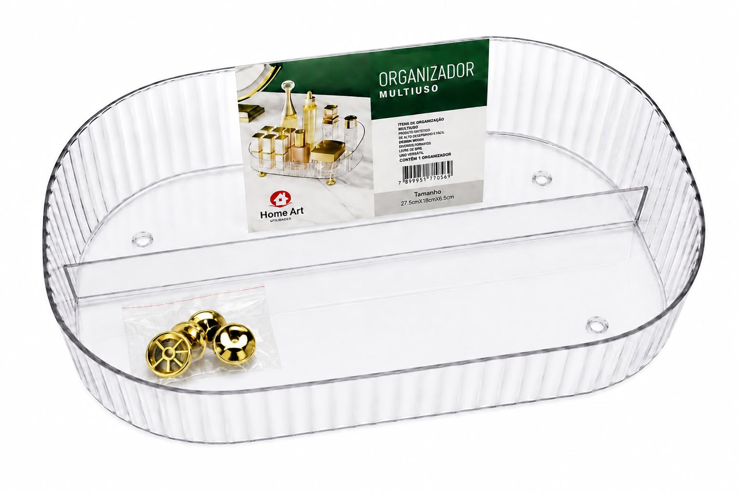 Organizador Multiuso Transparente Home Art em Acrílico com Divisória