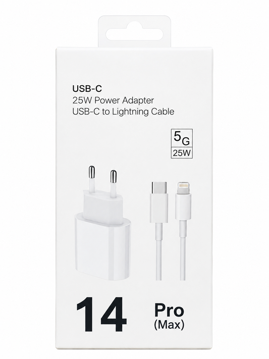 Kit Carregador USB-C 25W com Cabo USB-C para Lightning – Compatível com iPhone 14 Pro Max