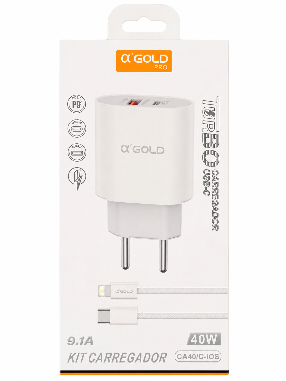 Carregador Turbo α'GOLD PRO CA40 – 9.1A PD + QC4.0