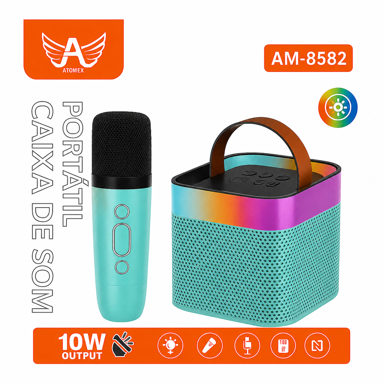 Caixa de Som Portátil Atomex AM-8582 10W com Microfone e LED