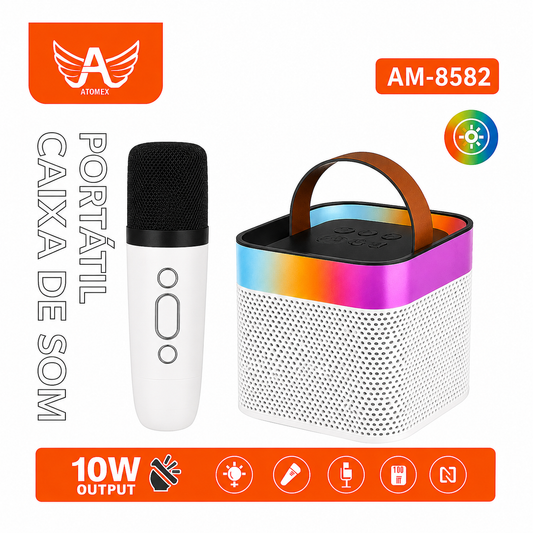 Caixa de Som Portátil Atomex AM-8582 10W com Microfone e LED