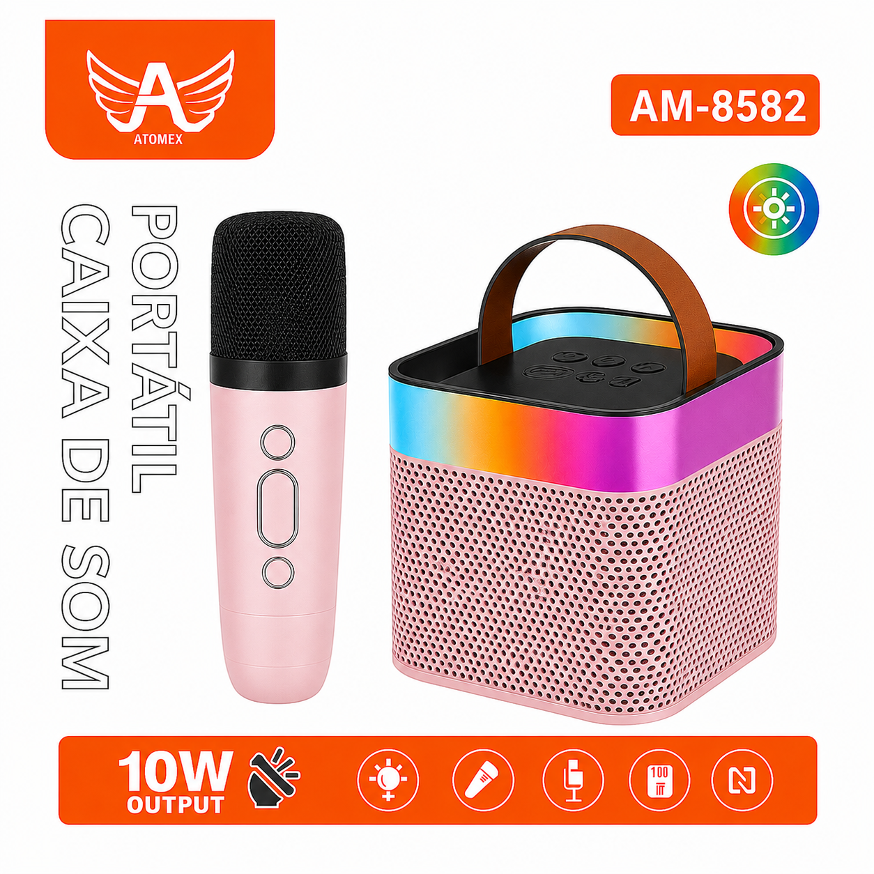 Caixa de Som Portátil Atomex AM-8582 10W com Microfone e LED