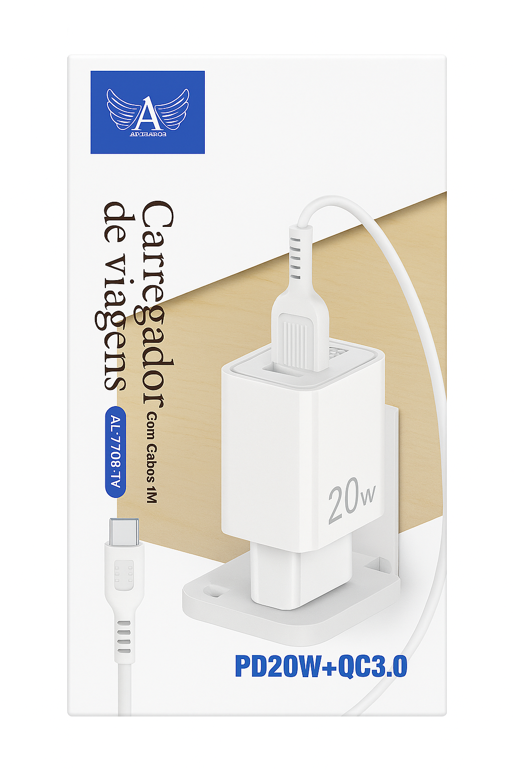 Carregador 20W PD + QC3.0 com Cabo 1M AL-7709-TY