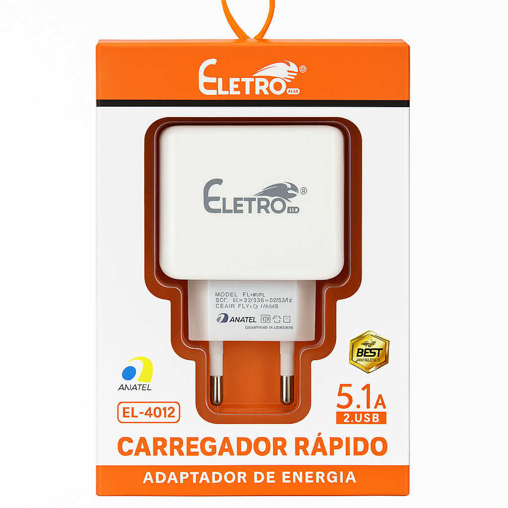 Carregador Rápido Eletro EL-4012 5.1A 2 USB Bivolt