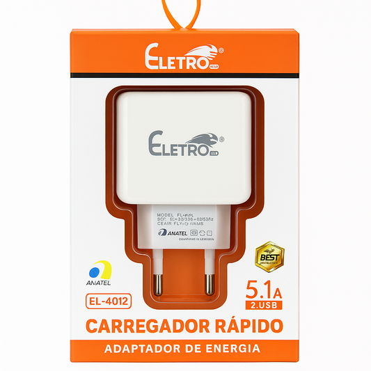 Carregador Rápido Eletro EL-4012 5.1A 2 USB Bivolt