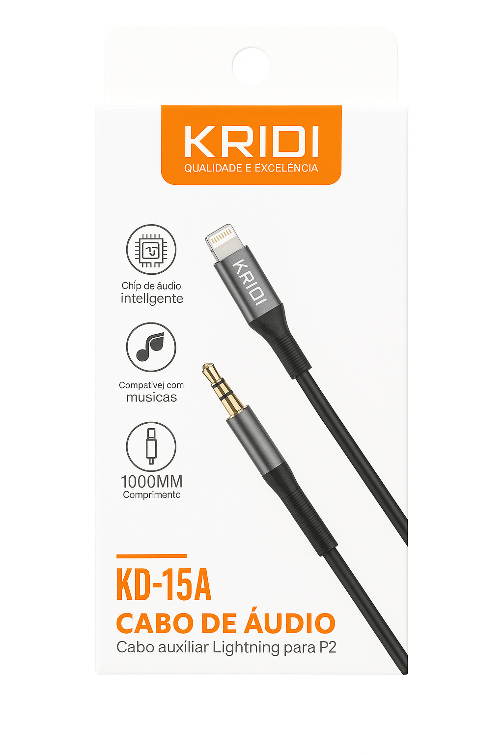 Cabo de Áudio para P2 3.5mm Kaidi KD-15A 1 Metro com Chip Inteligente