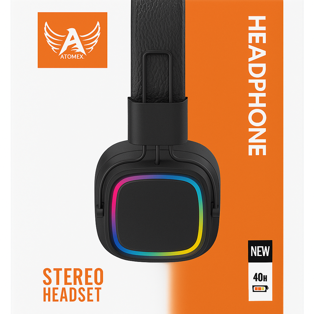 Fone de Ouvido Headphone AtomeX Stereo Headset com Iluminação LED e Autonomia de até 40 horas