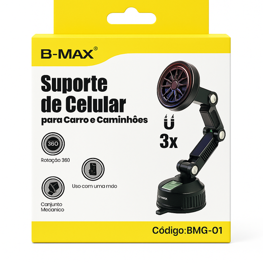 Suporte Veicular para Celular B-Max BMG-01 com Fixação Magnética e Rotação 360°