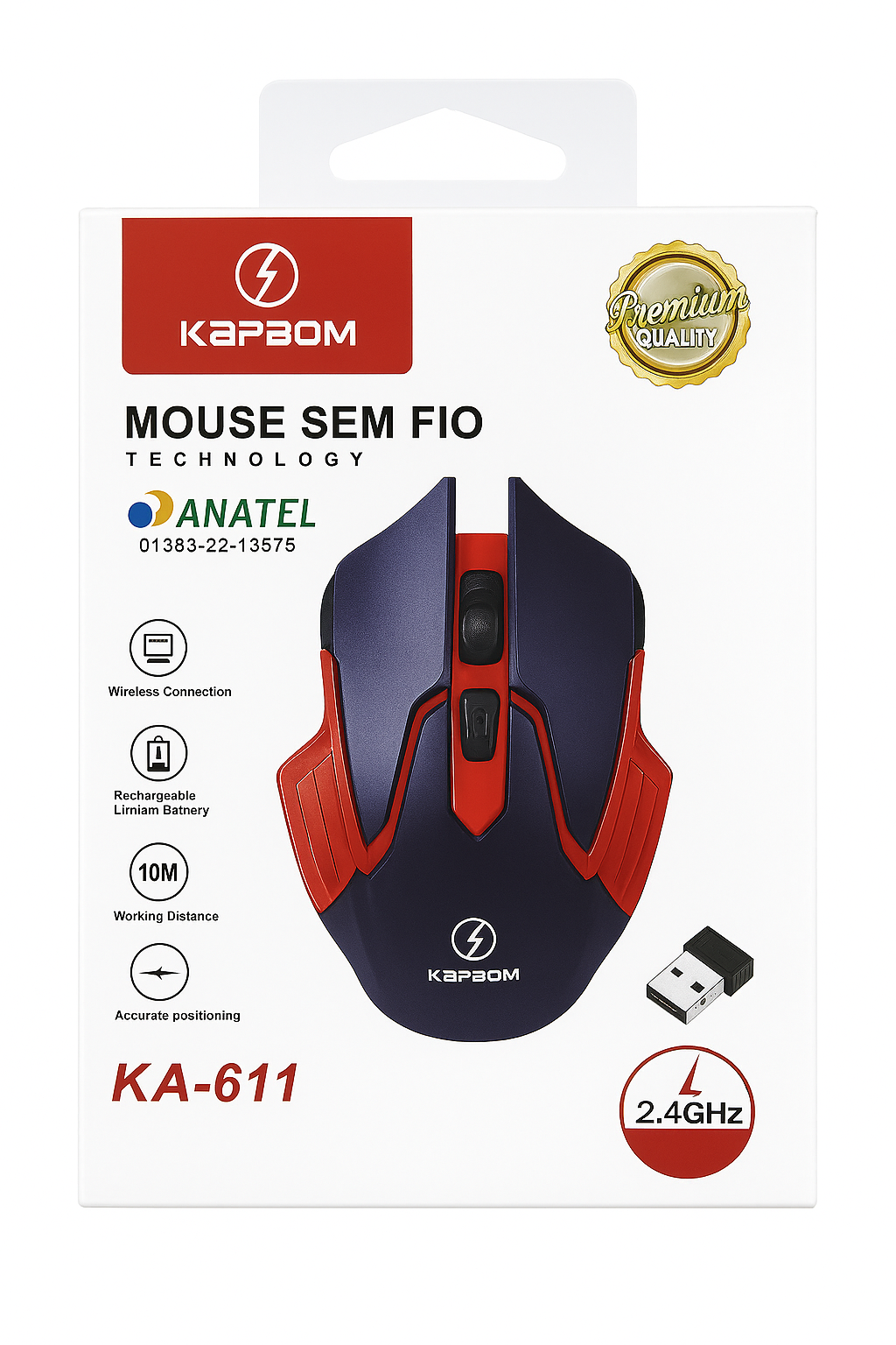 Mouse Gamer Sem Fio Kapbom KA-611 2.4GHz Recarregável