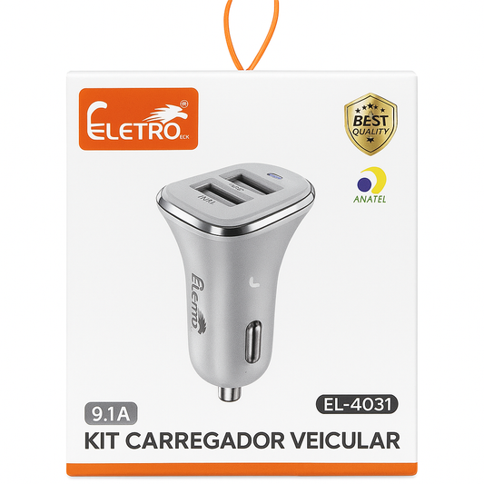 Carregador Veicular Eletro Mex EL-4031 9.1A Dual USB com Certificação ANATEL