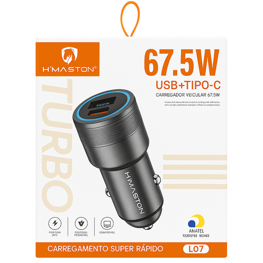 Carregador Veicular H’Maston 67.5W USB + Tipo-C Super Rápido L07