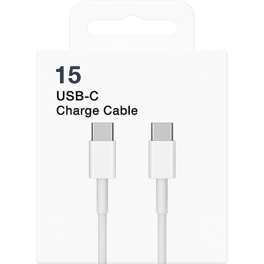 Cabo USB-C para USB-C 15W Revestido Branco para Carregamento