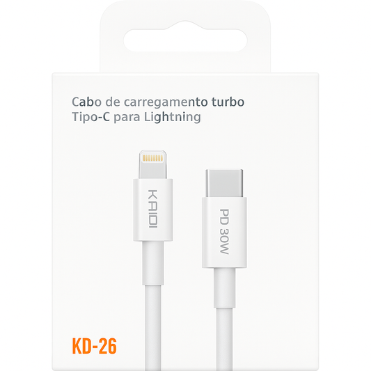 Cabo USB-C para Lightning Kaidi KD-26 PD 30W Carregamento Turbo