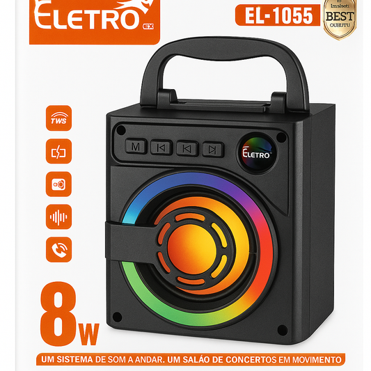 Caixa de Som Portátil Eletro EL-1055 Bluetooth TWS 8W com LED Colorido