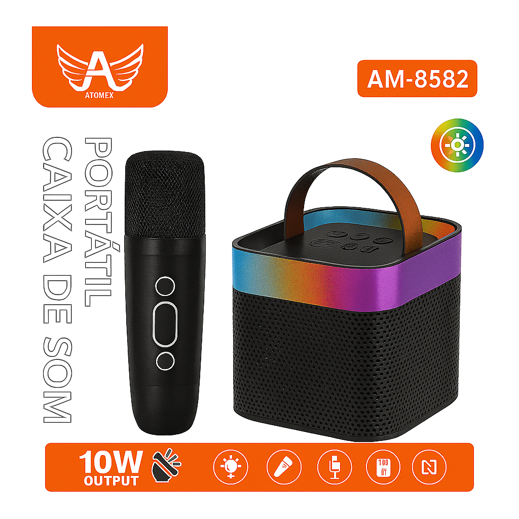 Caixa de Som Portátil Atomex AM-8582 10W com Microfone e LED