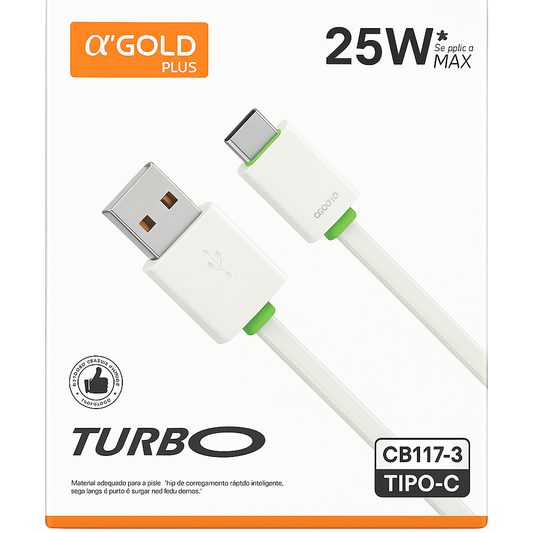 Cabo USB para USB-C α’Gold Plus Turbo 25W CB117-3