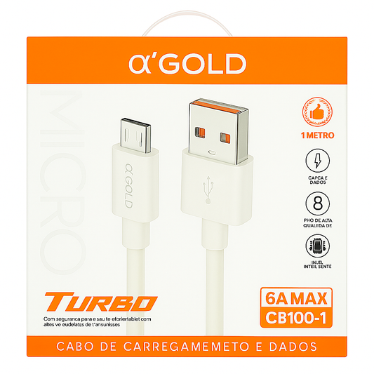 Cabo USB para Micro USB (V8) α’Gold Turbo 6A MAX CB100-1