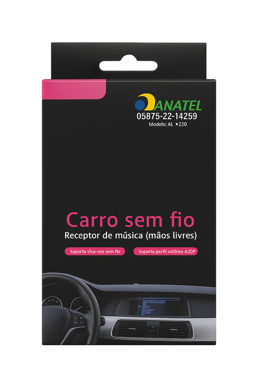 Receptor Bluetooth Automotivo Sem Fio ANATEL AL-A220 Mãos Livres A2DP