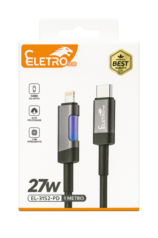 Cabo Lightning para USB-C PD 27W Eletro Mex EL-3152-PD – 1 Metro