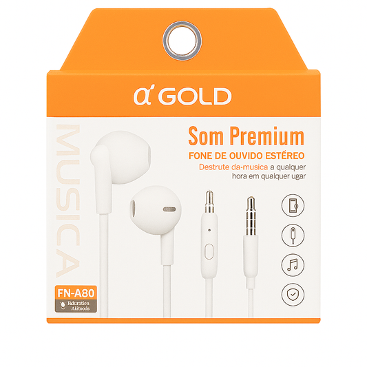 Fone de Ouvido Estéreo α’GOLD FN-A80 com Microfone Embutido P2 3.5mm