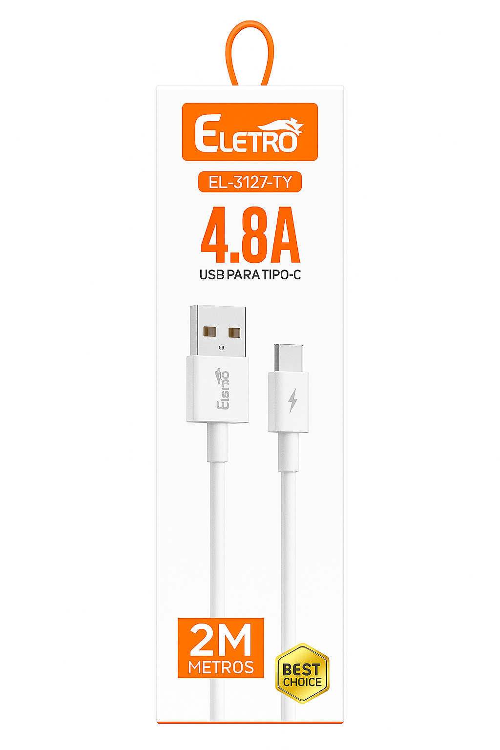 Cabo USB para Tipo-C 2 Metros Eletro EL-3127-TY 4.8A Carregamento Rápido