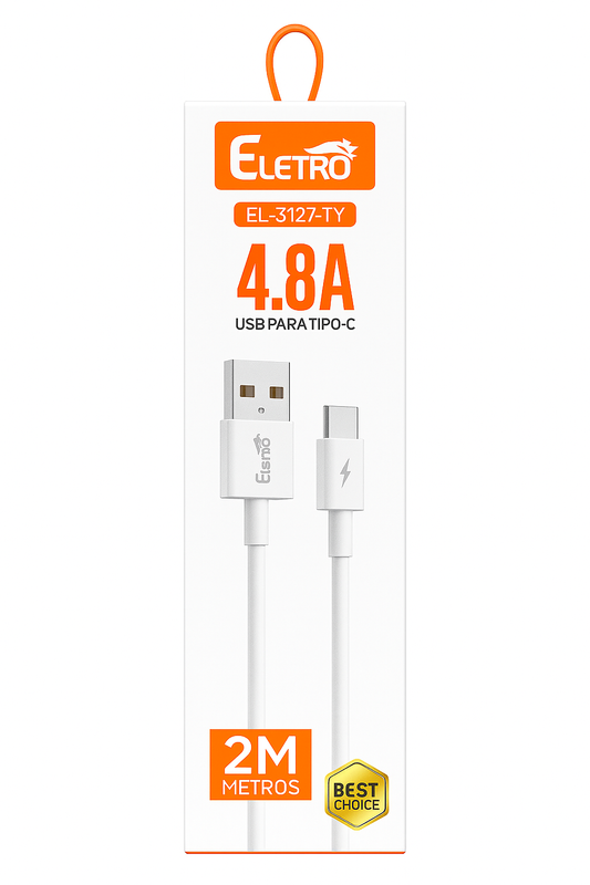 Cabo USB para Tipo-C 2 Metros Eletro EL-3127-TY 4.8A Carregamento Rápido