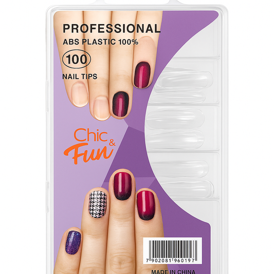 Kit 100 Unhas Postiças Nail Tips Profissionais ABS Chic & Fun
