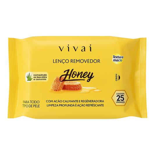 Lenço Removedor Vivai Honey com Aloe Vera e Camomila – 25 Unidades