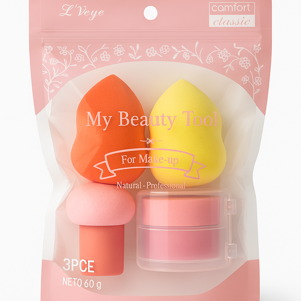 Kit Esponjas de Maquiagem L’Veye My Beauty Tool com Porta Pó (3PCS)