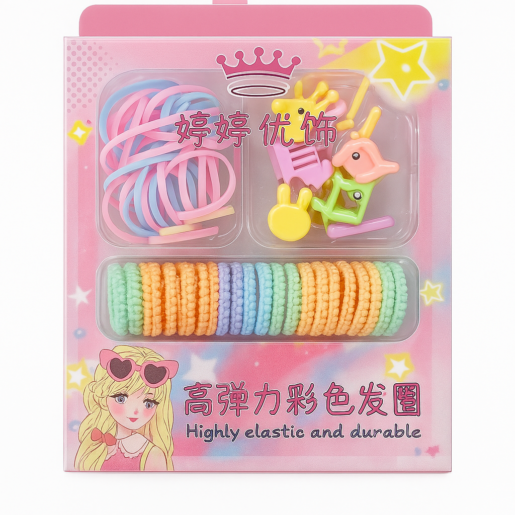 Kit Acessórios para Cabelo Infantil Colorido com Elásticos e Presilhas