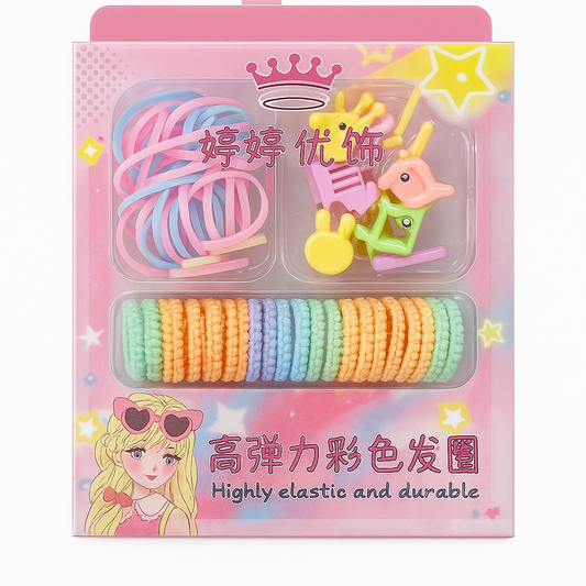Kit Acessórios para Cabelo Infantil Colorido com Elásticos e Presilhas