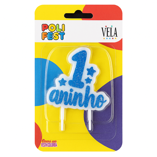 Vela de Aniversário Poli Fest Número 1 com Glitter