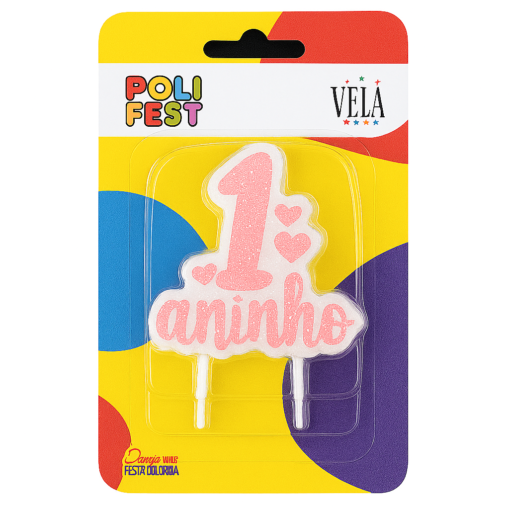 Vela de Aniversário Poli Fest Número 1 com Glitter